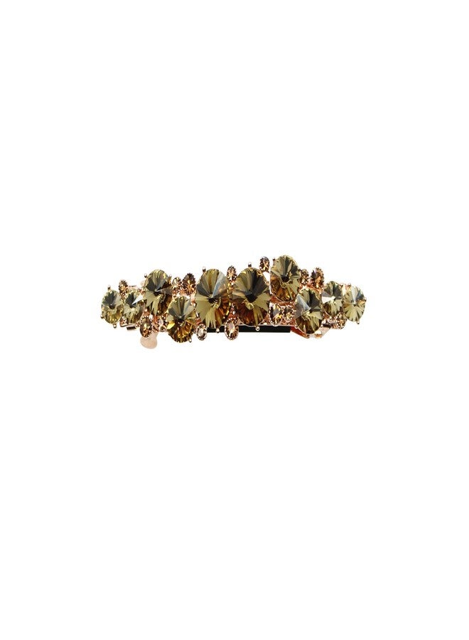 Faship Smoked Topaz Chocolate Brown Rhinestone Crystal Floral Small Hair Barrette Clip - Image 1